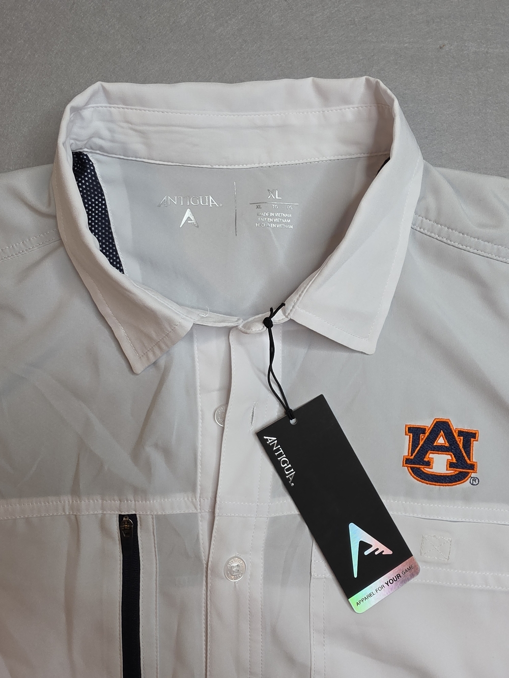 Antigua Auburn Tigers Light Gray Button-Up Polo NWT XL - Check Photos